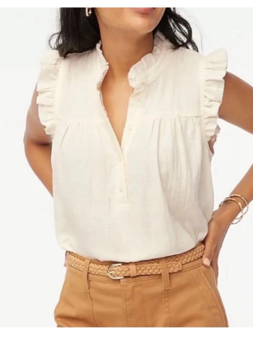 J.Crew Factory Gauze Smocked Ruffle-Neck Top Size Medium